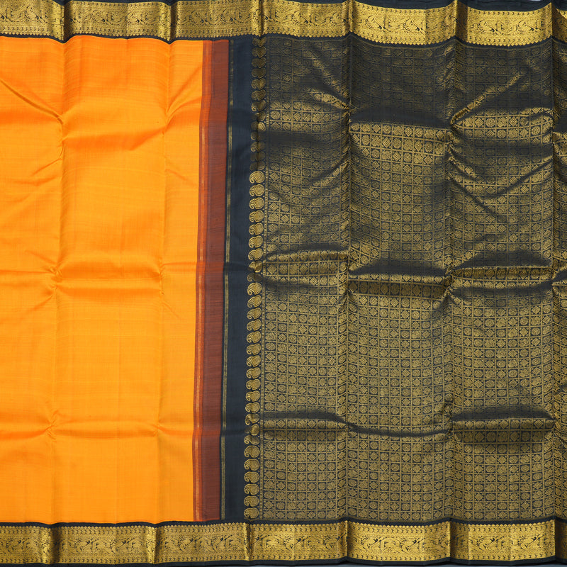 Hayagrivas Handloom Mambazham Orange Kanjivaram Silk Saree with Black Border KBF608G4-3