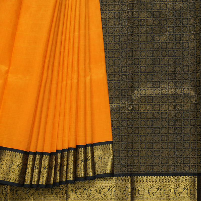 Hayagrivas Handloom Mambazham Orange Kanjivaram Silk Saree with Black Border KBF608G4-3