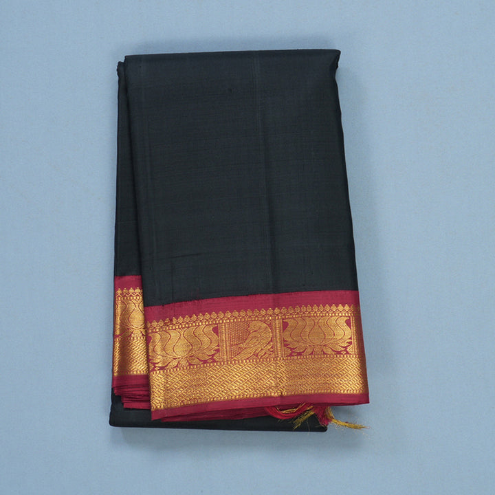 Hayagrivas Handloom Black Kanjivaram Silk Saree with Maroon Border KBF608G4-4