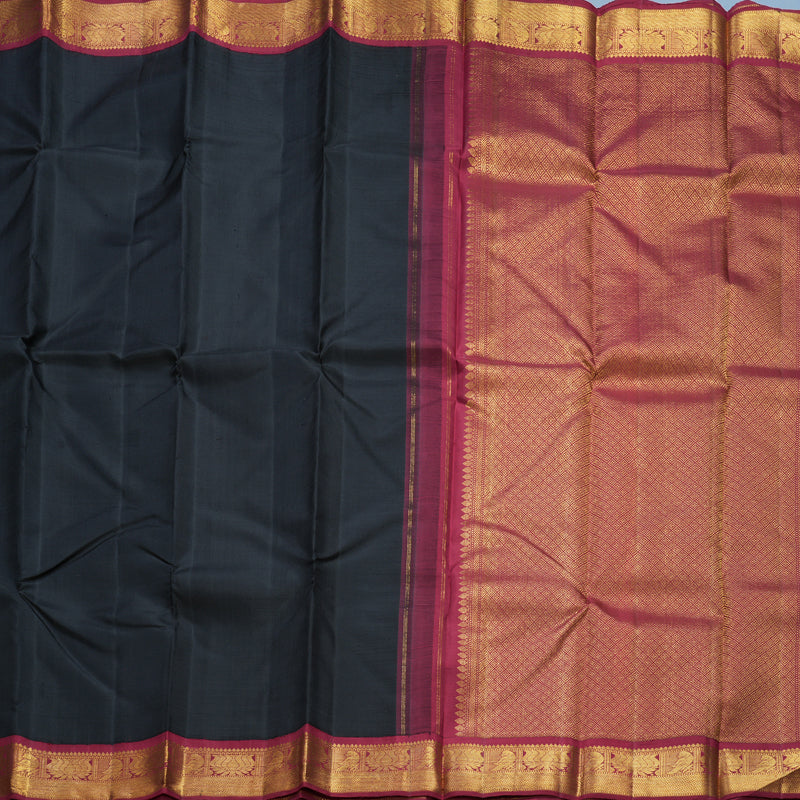 Hayagrivas Handloom Black Kanjivaram Silk Saree with Maroon Border KBF608G4-4