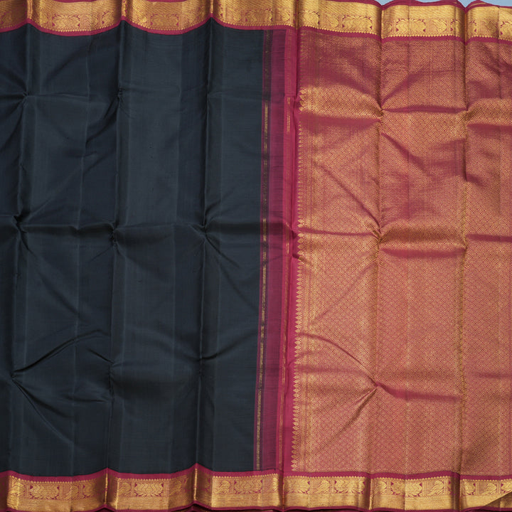 Hayagrivas Handloom Black Kanjivaram Silk Saree with Maroon Border KBF608G4-4