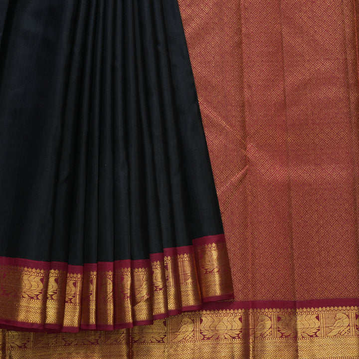 Hayagrivas Handloom Black Kanjivaram Silk Saree with Maroon Border KBF608G4-4