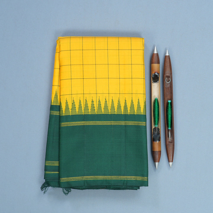 Hayagrivas Handloom Yellow Kanjivaram Silk Saree with Bottle Green Border KBF608G4-5