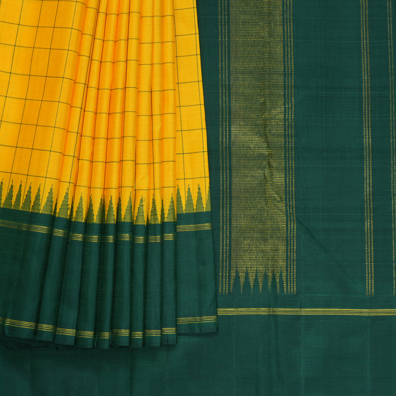 Hayagrivas Handloom Yellow Kanjivaram Silk Saree with Bottle Green Border KBF608G4-5