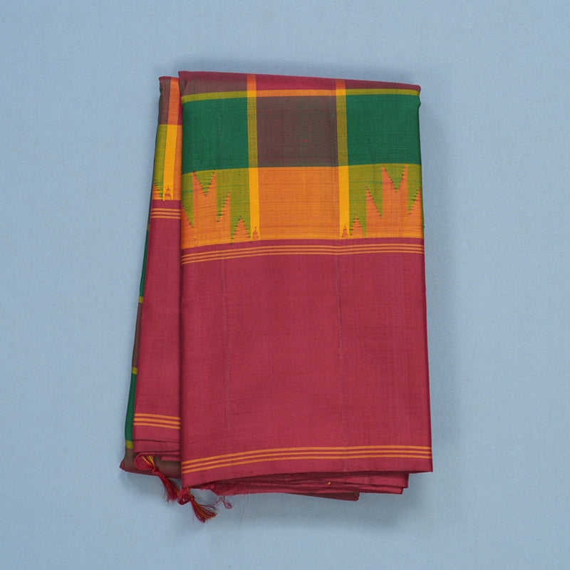Hayagrivas Handloom Multicolour Checks Kanjivaram Silk Saree with Maroon Border KBF608G4-6
