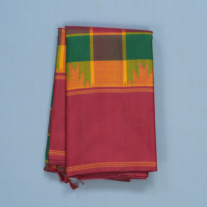 Hayagrivas Handloom Multicolour Checks Kanjivaram Silk Saree with Maroon Border KBF608G4-6