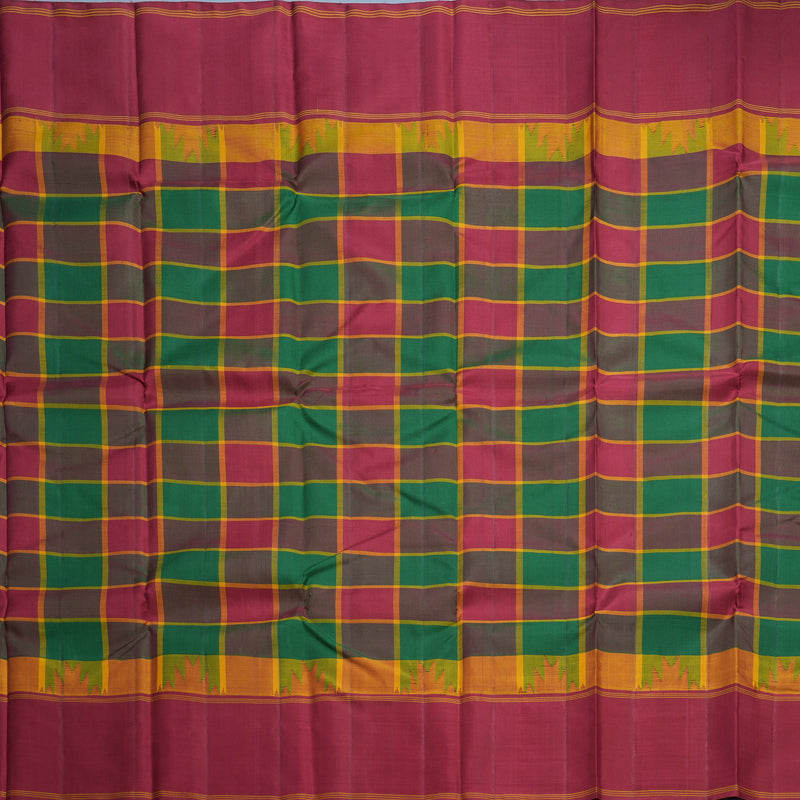 Hayagrivas Handloom Multicolour Checks Kanjivaram Silk Saree with Maroon Border KBF608G4-6