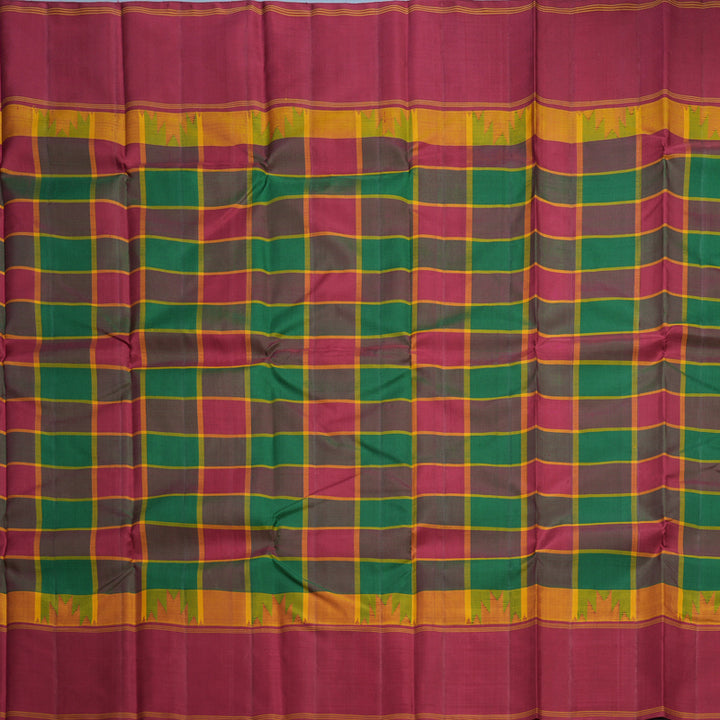Hayagrivas Handloom Multicolour Checks Kanjivaram Silk Saree with Maroon Border KBF608G4-6