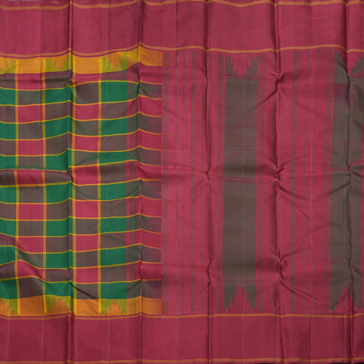 Hayagrivas Handloom Multicolour Checks Kanjivaram Silk Saree with Maroon Border KBF608G4-6