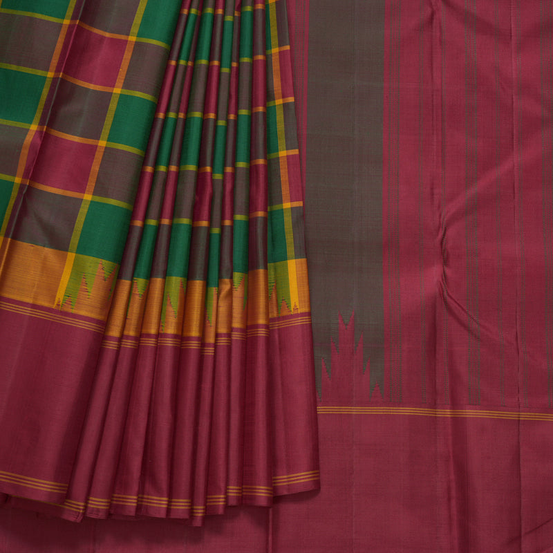 Hayagrivas Handloom Multicolour Checks Kanjivaram Silk Saree with Maroon Border KBF608G4-6