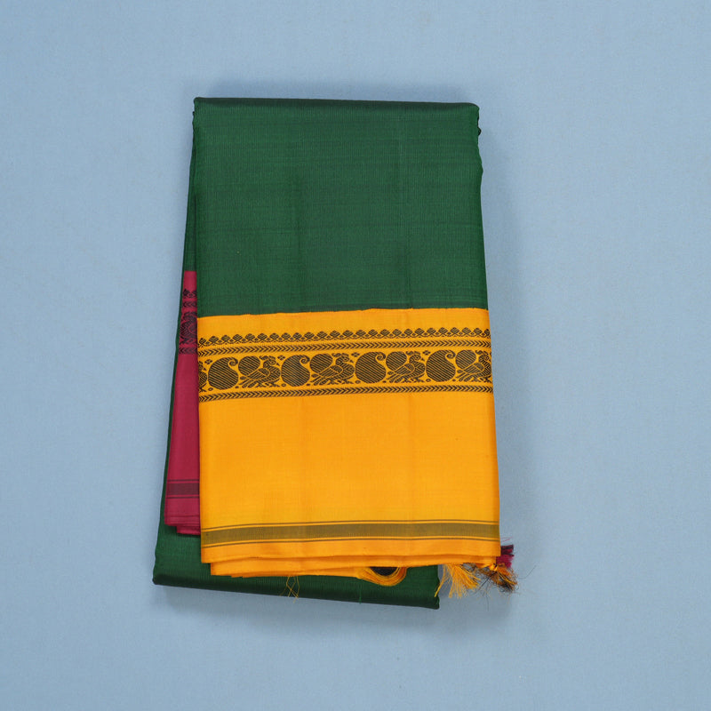 Hayagrivas Handloom Bottle Green Kanjivaram Silk Saree with Ganga Jamuna Border KBF608G5-1