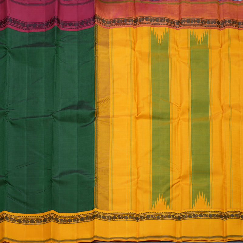Hayagrivas Handloom Bottle Green Kanjivaram Silk Saree with Ganga Jamuna Border KBF608G5-1