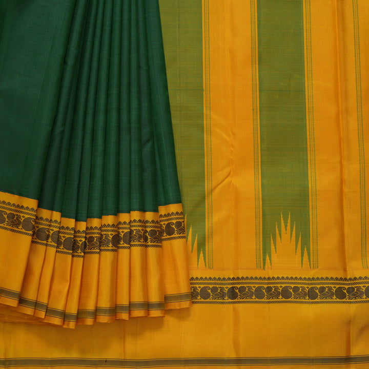 Hayagrivas Handloom Bottle Green Kanjivaram Silk Saree with Ganga Jamuna Border KBF608G5-1