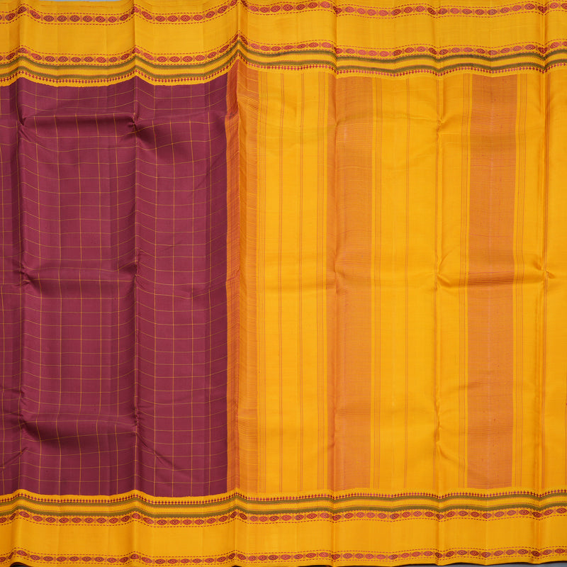 Hayagrivas Handloom Maroon Kanjivaram Silk Saree with Turmeric Yellow Border KBF608G5-2