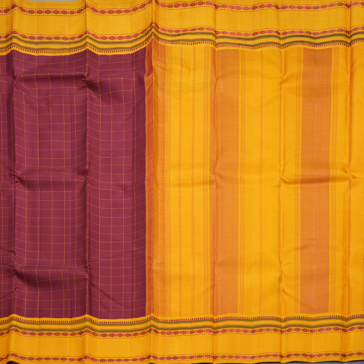 Hayagrivas Handloom Maroon Kanjivaram Silk Saree with Turmeric Yellow Border KBF608G5-2