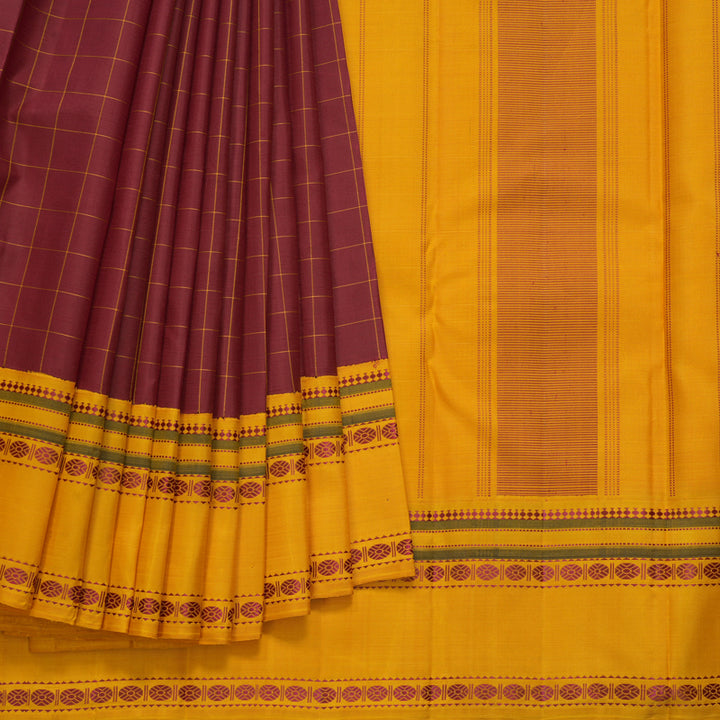 Hayagrivas Handloom Maroon Kanjivaram Silk Saree with Turmeric Yellow Border KBF608G5-2