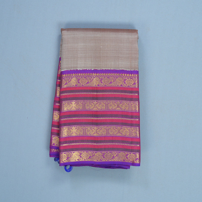 Hayagrivas Handloom Grey Kanjivaram Silk Saree with Purple Border KBF608G6-1