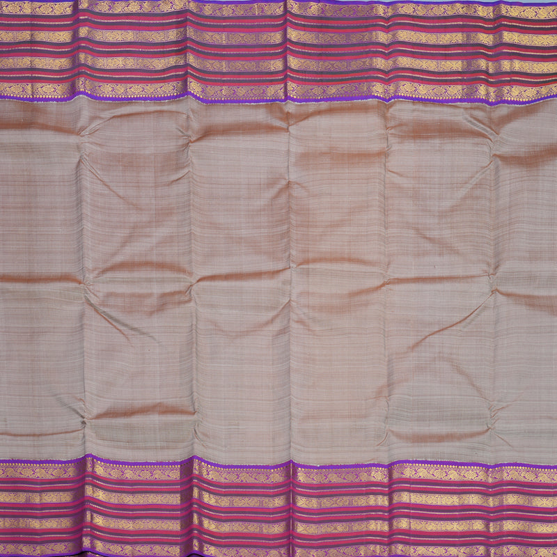 Hayagrivas Handloom Grey Kanjivaram Silk Saree with Purple Border KBF608G6-1