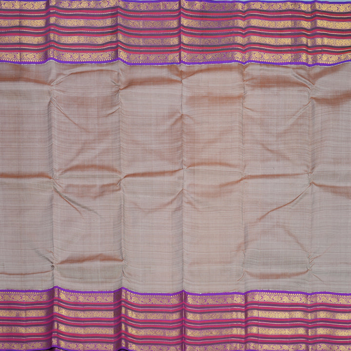 Hayagrivas Handloom Grey Kanjivaram Silk Saree with Purple Border KBF608G6-1