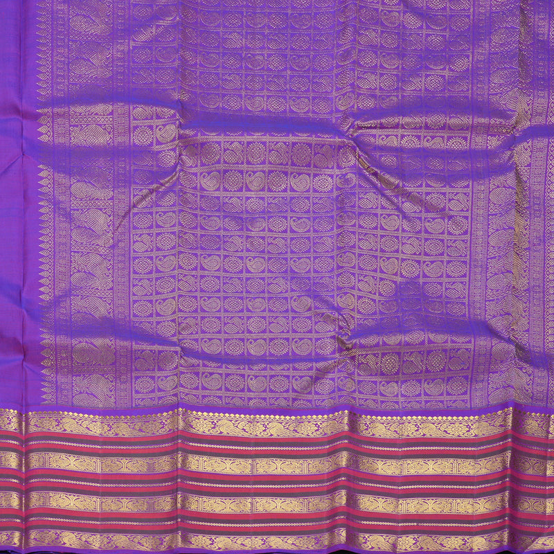Hayagrivas Handloom Grey Kanjivaram Silk Saree with Purple Border KBF608G6-1