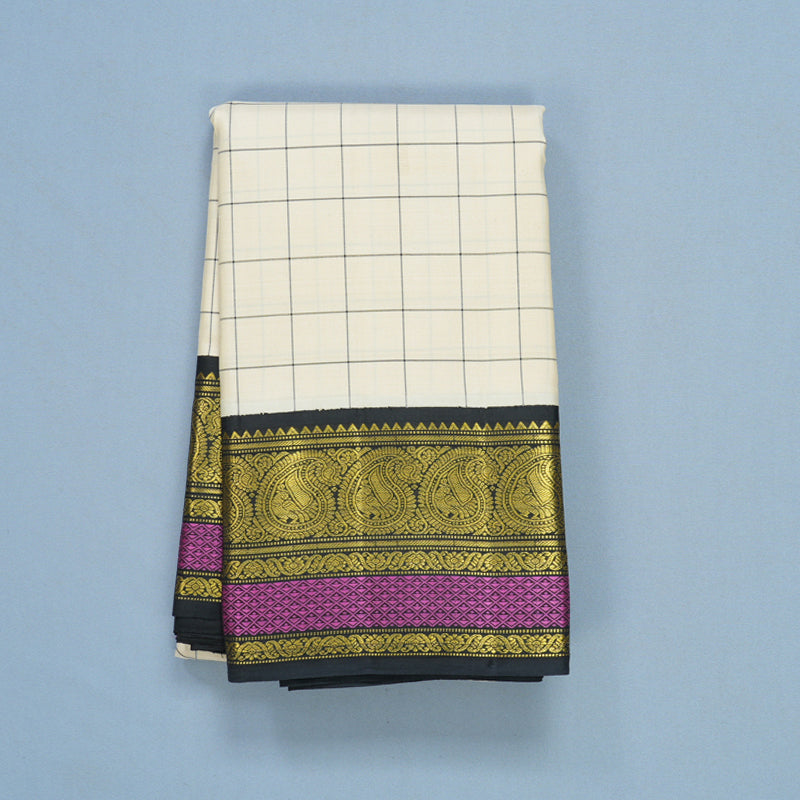 Hayagrivas Handloom Beige Kanjivaram Silk Saree with Black Border KBF608G6-2
