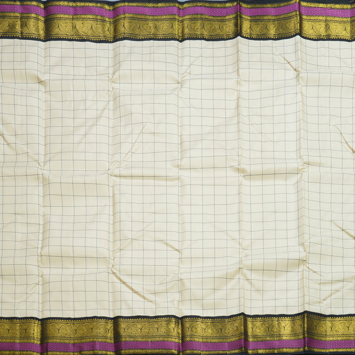 Hayagrivas Handloom Beige Kanjivaram Silk Saree with Black Border KBF608G6-2