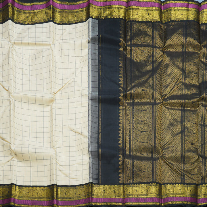 Hayagrivas Handloom Beige Kanjivaram Silk Saree with Black Border KBF608G6-2