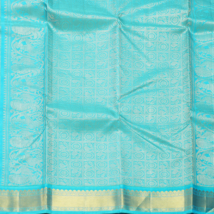 Hayagrivas Handloom Multicolour Checks Kanjivaram Silk Saree with Sky Blue Border KBF608G6-3