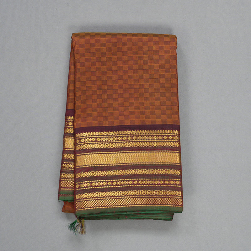 Hayagrivas Handloom Burnt Orange (Carpet Checks) Kanjivaram Silk Saree KBF608G7-1