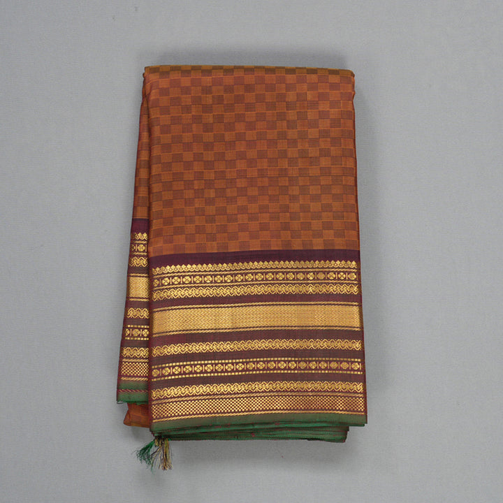 Hayagrivas Handloom Burnt Orange (Carpet Checks) Kanjivaram Silk Saree KBF608G7-1