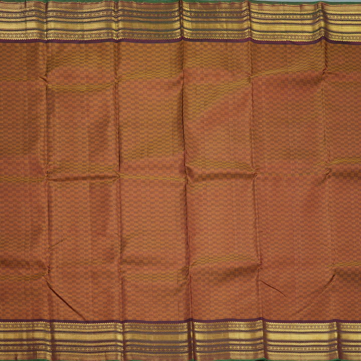 Hayagrivas Handloom Burnt Orange (Carpet Checks) Kanjivaram Silk Saree KBF608G7-1