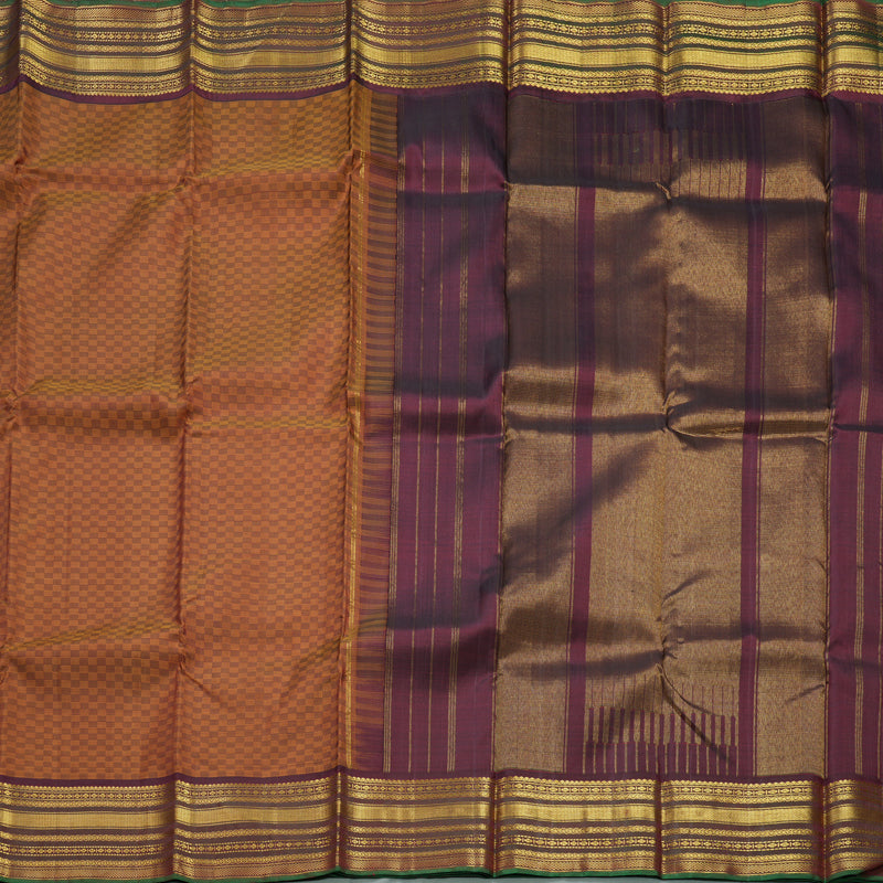 Hayagrivas Handloom Burnt Orange (Carpet Checks) Kanjivaram Silk Saree KBF608G7-1
