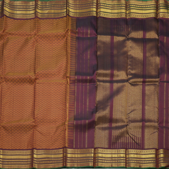 Hayagrivas Handloom Burnt Orange (Carpet Checks) Kanjivaram Silk Saree KBF608G7-1