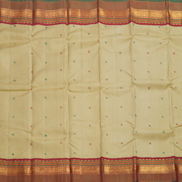 Hayagrivas Handloom Sandal Kanjivaram Silk Saree with Red Border KBF609G3-1