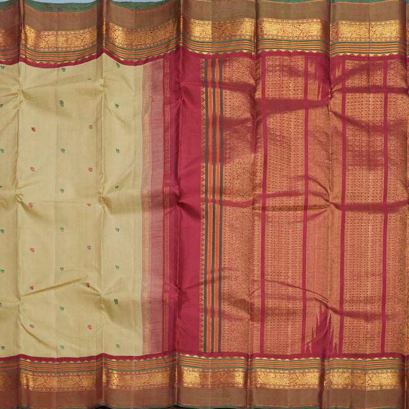 Hayagrivas Handloom Sandal Kanjivaram Silk Saree with Red Border KBF609G3-1