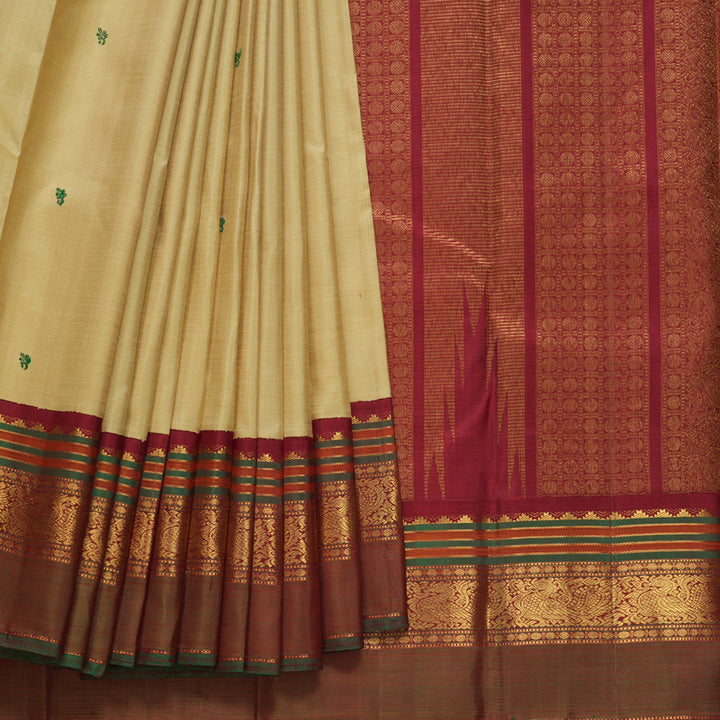 Hayagrivas Handloom Sandal Kanjivaram Silk Saree with Red Border KBF609G3-1