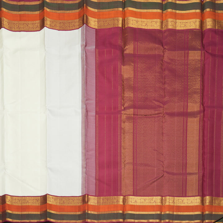 Hayagrivas Handloom Half-White Kanjivaram Silk Saree with Rust Orange &amp; Manthalir Border KBF609G4-1