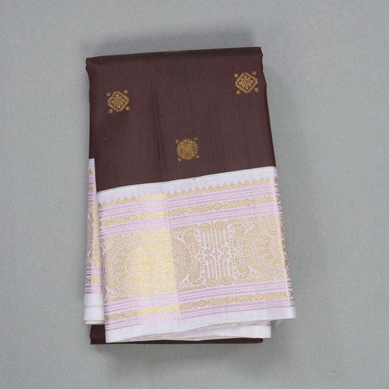 Hayagrivas Handloom Dark Brown Kanjivaram Silk Saree with Lilac Border KBF609G6-1