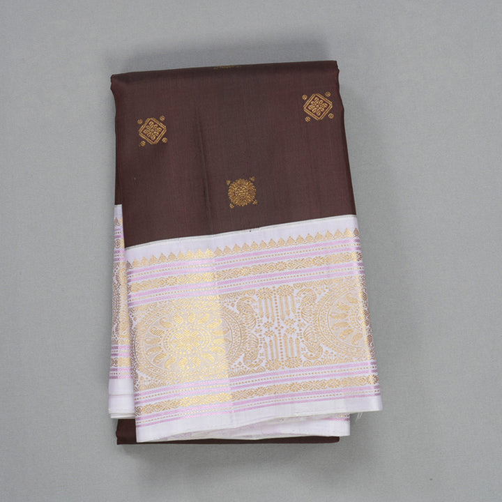 Hayagrivas Handloom Dark Brown Kanjivaram Silk Saree with Lilac Border KBF609G6-1