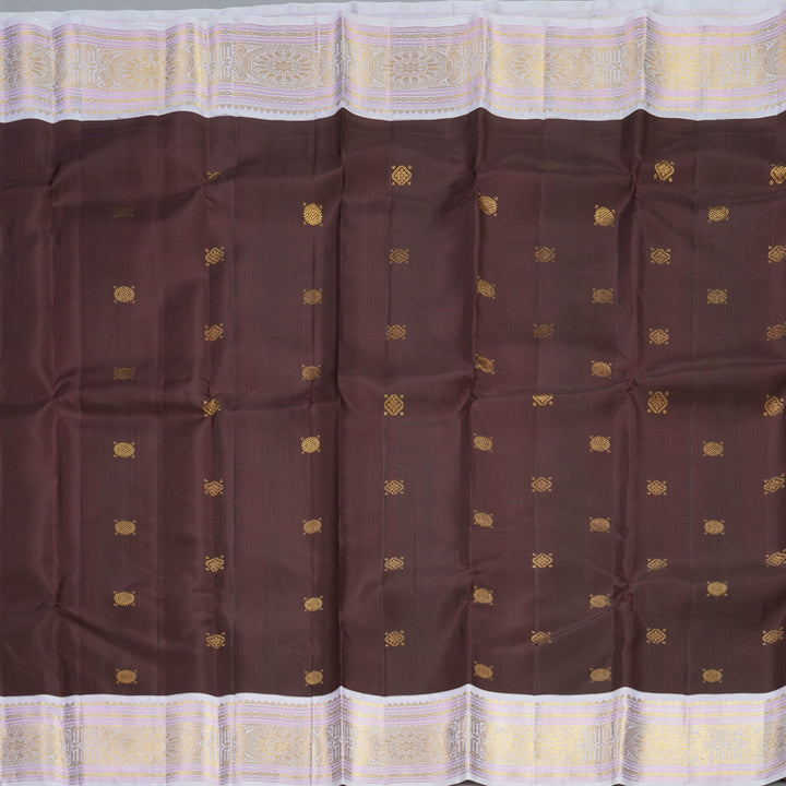 Hayagrivas Handloom Dark Brown Kanjivaram Silk Saree with Lilac Border KBF609G6-1