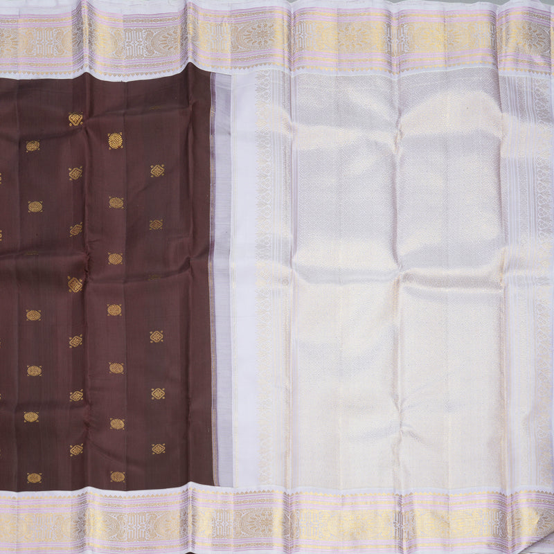 Hayagrivas Handloom Dark Brown Kanjivaram Silk Saree with Lilac Border KBF609G6-1