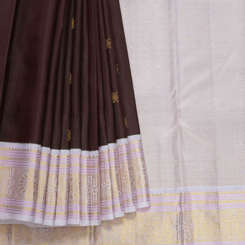 Hayagrivas Handloom Dark Brown Kanjivaram Silk Saree with Lilac Border KBF609G6-1