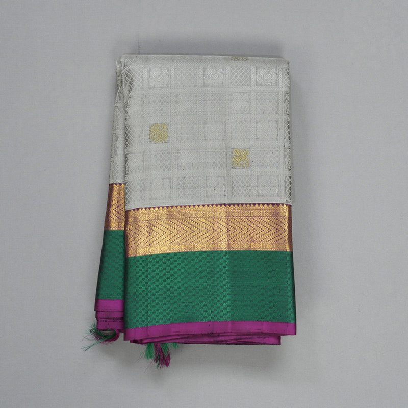 Hayagrivas Handloom Grey Kanjivaram Silk Saree with Bottle Green Border KBF609G7-1