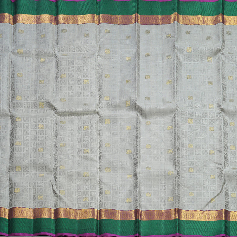 Hayagrivas Handloom Grey Kanjivaram Silk Saree with Bottle Green Border KBF609G7-1
