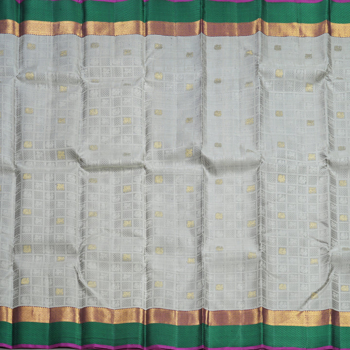 Hayagrivas Handloom Grey Kanjivaram Silk Saree with Bottle Green Border KBF609G7-1