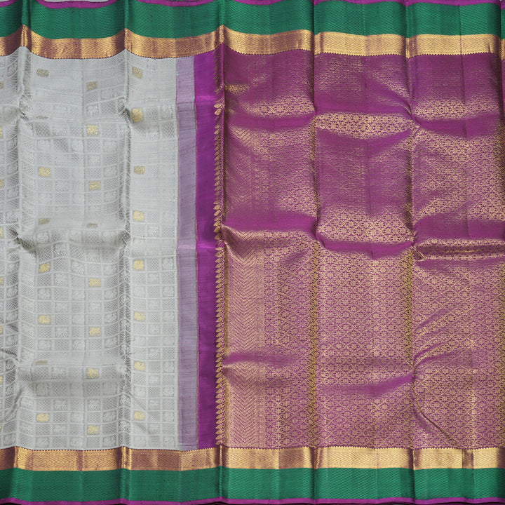 Hayagrivas Handloom Grey Kanjivaram Silk Saree with Bottle Green Border KBF609G7-1