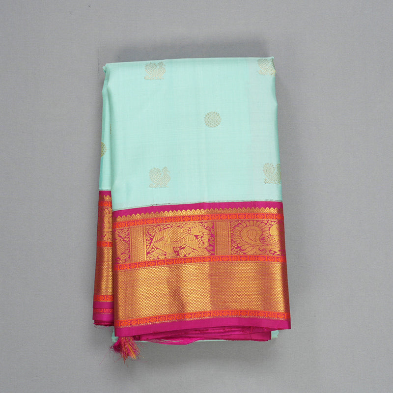 Hayagrivas Handloom Mild Sea Green Kanjivaram Silk Saree with Pink Border KBF609G8-1