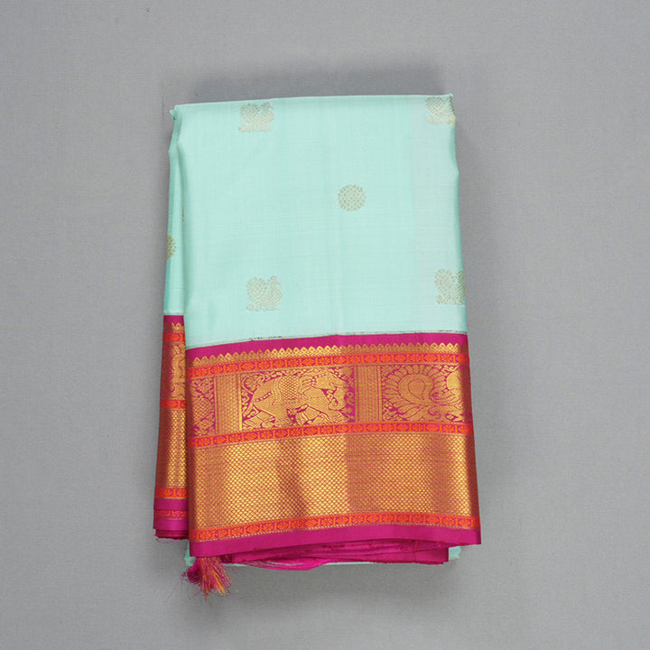 Hayagrivas Handloom Mild Sea Green Kanjivaram Silk Saree with Pink Border KBF609G8-1