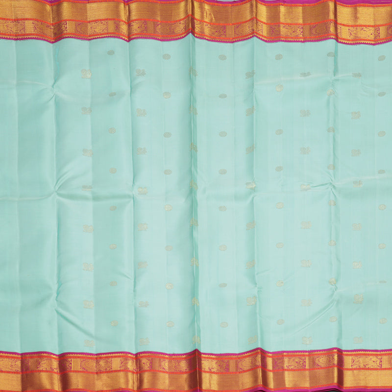 Hayagrivas Handloom Mild Sea Green Kanjivaram Silk Saree with Pink Border KBF609G8-1