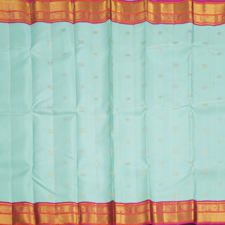 Hayagrivas Handloom Mild Sea Green Kanjivaram Silk Saree with Pink Border KBF609G8-1